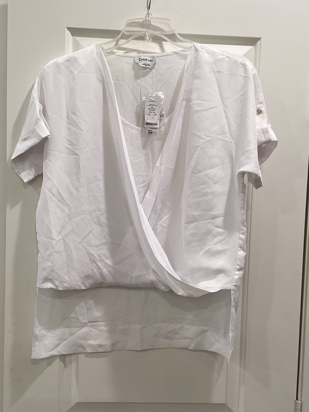 bebe White Draped Wrap-Front Top